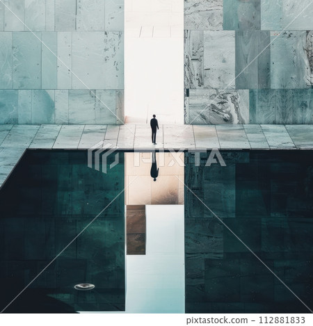 Transform the concept of mirror worlds into a captivating highangle image Reflect different dimensions, alternate realities, and mysterious possibilities in a single frame 112881833