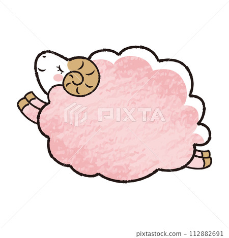 Simple and cute colored pencil touch fluffy sheep with closed eyes (sideways) Simple and cute colored pencil touch fluffy sheep with closed eyes (sideways) 112882691