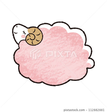 簡單可愛的彩色鉛筆觸摸毛茸茸的閉著眼睛的羊（側身） 112882881