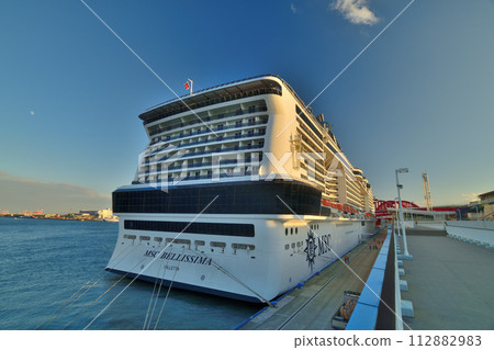 Luxury cruise ship "MSC Bellissima" moored at Kobe Port Terminal Luxury cruise ship "MSC Bellissima" moored at Kobe Port Terminal 112882983