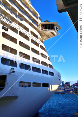 Luxury cruise ship "MSC Bellissima" moored at Kobe Port Terminal Luxury cruise ship "MSC Bellissima" moored at Kobe Port Terminal 112882985