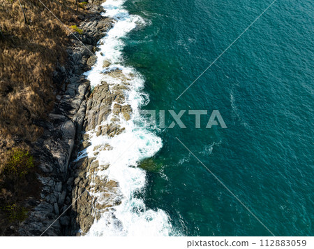 Summer sea waves nature background,Drone aerial view ocean background Summer sea waves nature background,Drone aerial view ocean background 112883059