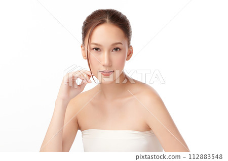 Beautiful young asian woman with clean fresh skin on white background, Face care, Facial treatment, Cosmetology, beauty and spa, Asian women portrait. 112883548