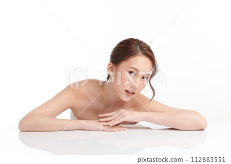 Beautiful young asian woman with clean fresh skin on white background, Face care, Facial treatment, Cosmetology, beauty and spa, Asian women portrait. Beautiful young asian woman with clean fresh skin on white background, Face care, Facial treatment, Cosmetology, beauty and spa, Asian women portrait. 112883551