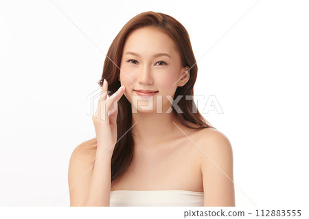 Beautiful young asian woman with clean fresh skin on white background, Face care, Facial treatment, Cosmetology, beauty and spa, Asian women portrait. 112883555