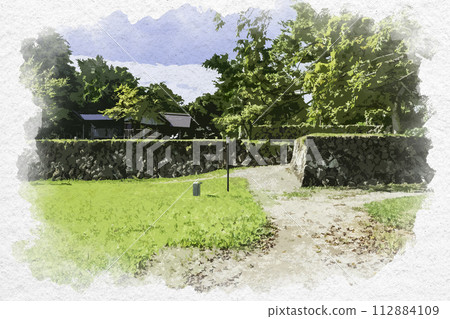 Watercolor style Iiyama Castle Ruins Park Honmaru Monzeki Iiyama City, Nagano Prefecture 112884109