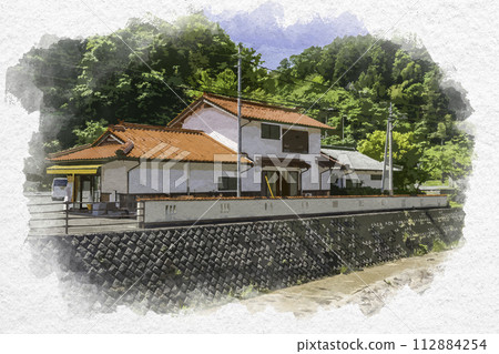 水彩畫風格,雲南,吉田鎮街景,稻草作坊,島根縣雲南市 水彩畫風格,雲南,吉田鎮街景,稻草作坊,島根縣雲南市 112884254