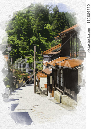 Watercolor style Yunnan Yoshida townscape Unnan City, Shimane Prefecture 112884850