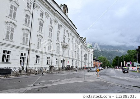 Innsbruck Hofburg Palace and the Nordkette Mountains in a haze of gas Innsbruck Hofburg Palace and the Nordkette Mountains in a haze of gas 112885033