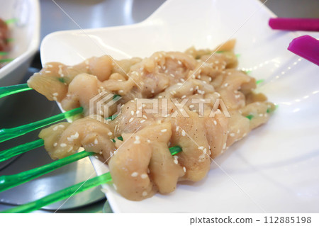 barbecue chicken or raw chicken or sliced chicken or meat for cook or shabu shabu 112885198