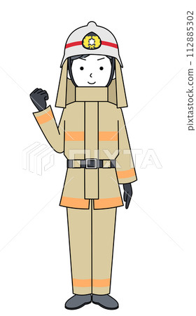 Illustration of a firefighter (fire protection suit) fist pumping Illustration of a firefighter (fire protection suit) fist pumping 112885302