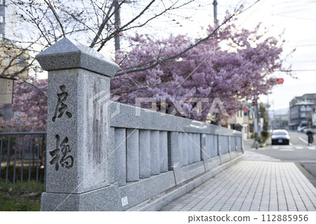 Ichijo Momodobashi Bridge and Kawazu Cherry Blossoms Horizontal Composition 2 112885956