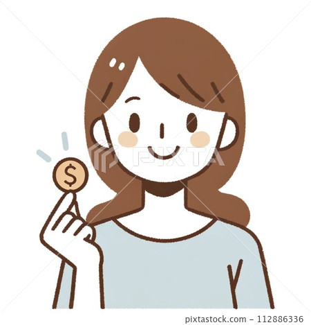 Illustration of a housewife holding money earned from a side job 112886336