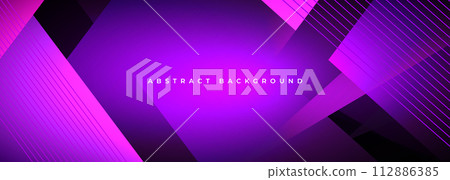 Dark purple modern abstract wide banner with geometric shapes and stripes. Dark violet futuristic corporate presentation abstract background design template Dark purple modern abstract wide banner with geometric shapes and stripes. Dark violet futuristic corporate presentation abstract background design template 112886385
