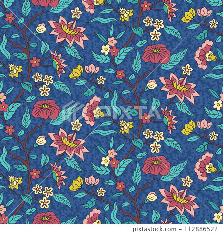 Floral seamless pattern with indian trailing flowers motifs Floral seamless pattern with indian trailing flowers motifs 112886522