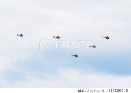 Formation flight of Japan Ground Self-Defense Force OH-6D observation helicopter 112886646