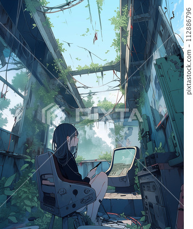 collapsed city and girl 112886796