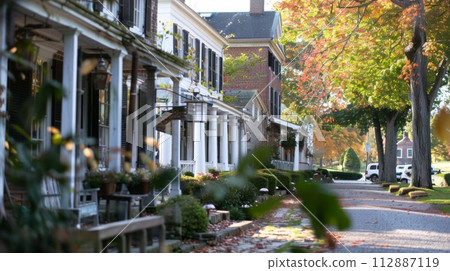 AI-generated content. Autumn colors on a peaceful residential street 112887119