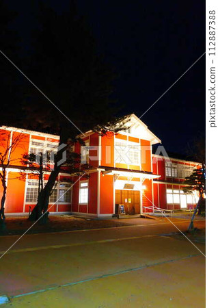 Former Nagai Elementary School No. 1 building illuminated 112887388