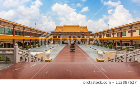 Temple court at the the Taiwanese style temple named Fo Guang Shan Thaihua, located in Khlong Sam Wa district, Bangkok, Thailand. Temple court at the the Taiwanese style temple named Fo Guang Shan Thaihua, located in Khlong Sam Wa district, Bangkok, Thailand. 112887627