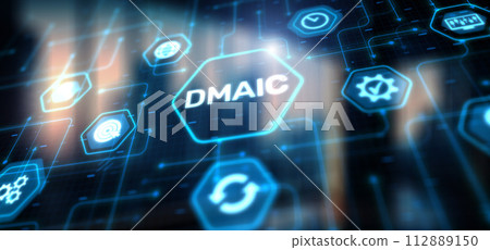 Six sigma DMAIC Industrial innovation technology quality control. Define Measure Analyze Improve Control 112889150