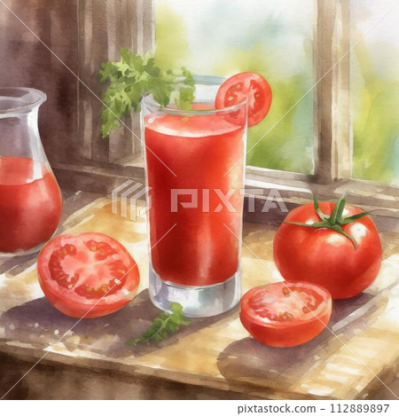 水彩風格番茄汁 水彩風格番茄汁 112889897