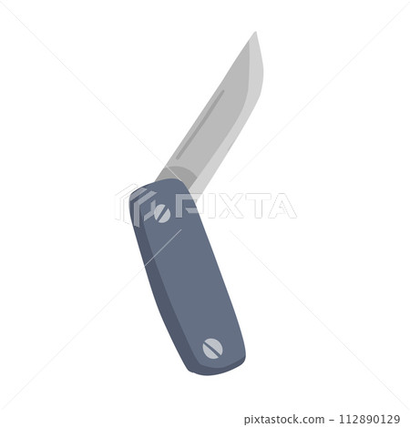 Penknife for camping or army. Compact pocket knife. Flat Stainless blade equipment isolated on white Penknife for camping or army. Compact pocket knife. Flat Stainless blade equipment isolated on white 112890129