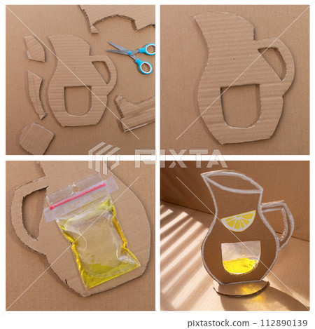 crafted paper lemonade pitcher in sunlight, summer themes 112890139
