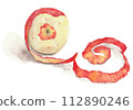 Peeled apple painted in watercolor 112890246