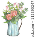 Bouquet of roses painted by watercolor 112890247