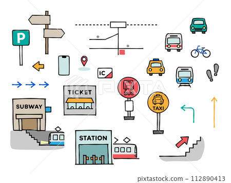 火車和公共汽車交通資訊的簡單插圖和圖標 火車和公共汽車交通資訊的簡單插圖和圖標 112890413