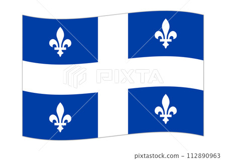 Waving flag of Quebec, province of Canada. Vector illustration. 112890963