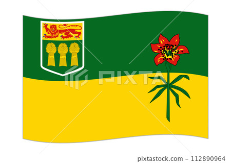 Waving flag of Saskatchewan, province of Canada. Vector illustration. 112890964