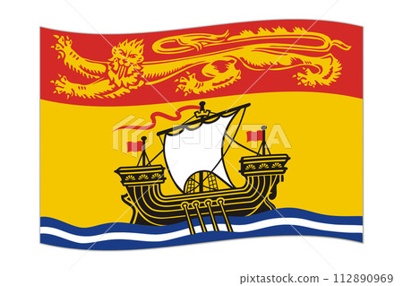 Waving flag of New Brunswick, province of Canada. Vector illustration. 112890969