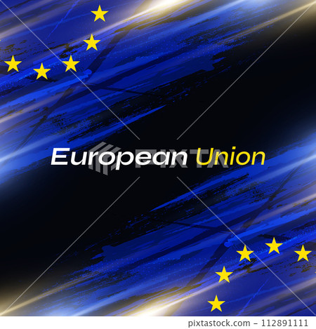 European Union Flag in Brush Paint Style with Halftone and Glowing Light Effects. Flag of Europe with Grunge Concept European Union Flag in Brush Paint Style with Halftone and Glowing Light Effects. Flag of Europe with Grunge Concept 112891111
