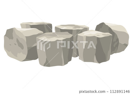 Pavement building material. Stone and rock. Mountains in cartoon, heap of boulders. Boulders and building material Pavement building material. Stone and rock. Mountains in cartoon, heap of boulders. Boulders and building material 112891146