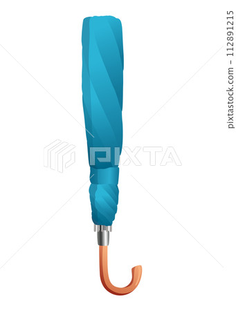 Umbrella. Parasol folded, side view. Hand-held rain, sun or windbreak protection. Vector illustration isolated on white background Umbrella. Parasol folded, side view. Hand-held rain, sun or windbreak protection. Vector illustration isolated on white background 112891215