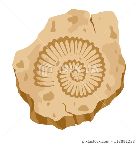 Archeology fossil stone with print of extinct plants. Archeology and paleontology. Cartoon vector illustration 112891258