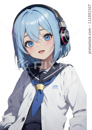Music-loving girl wearing headphones 112891507