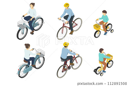 等距插圖：人們騎自行車 112891508