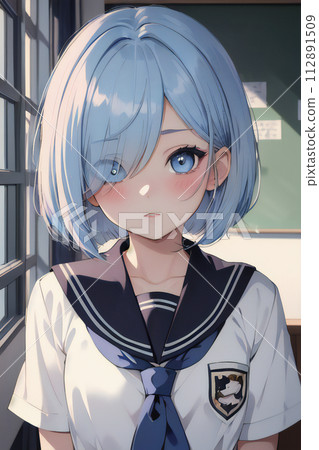 A girl with light blue hair who is about to confess 112891509