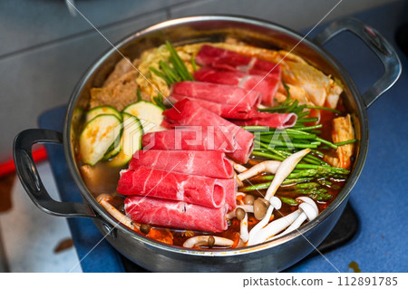 Delicious Taiwanese Beef Brushed Hot Pot with Vegetables 112891785