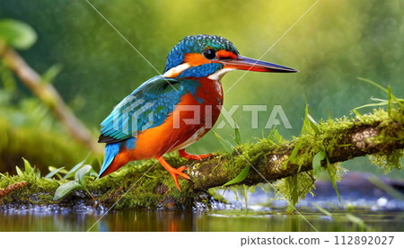 Close-up of a Beautiful Kingfisher on a Tree Branch - Generative Ai Close-up of a Beautiful Kingfisher on a Tree Branch - Generative Ai 112892027