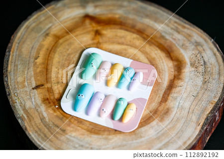 Beautiful shell pieces of different colors, cute small eyes 112892192