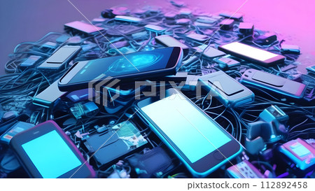 Old broken cellphones, mobile phones, smartphones garbage, rubbish heap 112892458