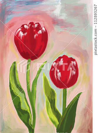 油畫紅色鬱金香 112893267