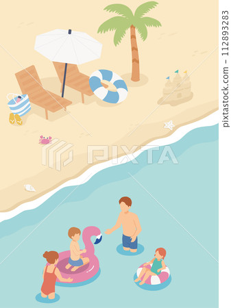 一個來夏天海裡游泳的家庭的向量圖 一個來夏天海裡游泳的家庭的向量圖 112893283