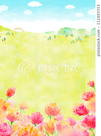 Hill where carnations bloom watercolor illustration 112893353