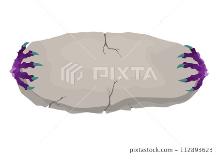 Monsters hands holding banner. Characters paws, creepy fingers with talons holding banner. Cartoon vector design 112893623