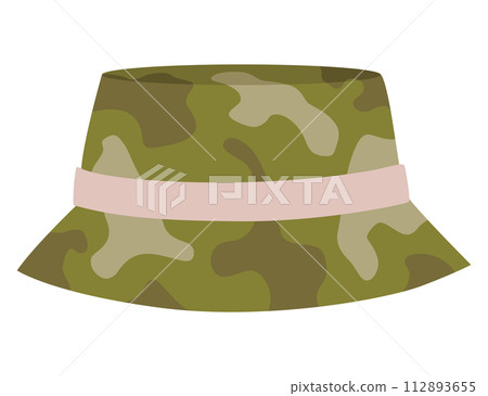 Military clothes, equipment for soldier. Woodland camouflage style, isolated icon. Isolated hat. Flat cartoon, vector illustration 112893655